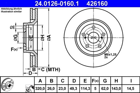 DISC FRANA ATE 24.0126-0160.1 - Compatibil cu TOYOTA
