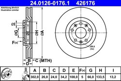DISC FRANA ATE 24.0126-0176.1 - Compatibil cu PEUGEOT