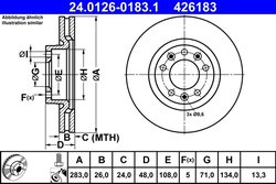 DISC FRANA ATE 24.0126-0183.1 - Compatibil cu CITROEN, OPEL, PEUGEOT, VAUXHALL
