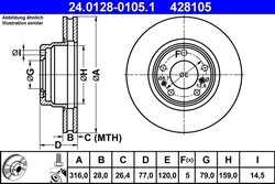 DISC FRANA ATE 24.0128-0105.1 - Compatibil cu BMW