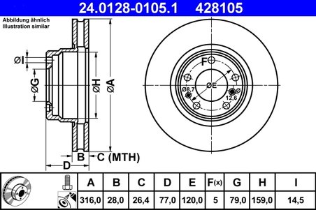 DISC FRANA ATE 24.0128-0105.1 - Compatibil cu BMW