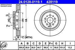 DISC FRANA ATE 24.0128-0119.1 - Compatibil cu ALFA ROMEO