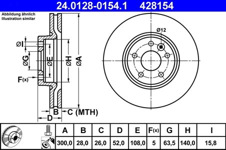 DISC FRANA ATE 24.0128-0154.1 - Compatibil cu FORD, LAND ROVER, VOLVO