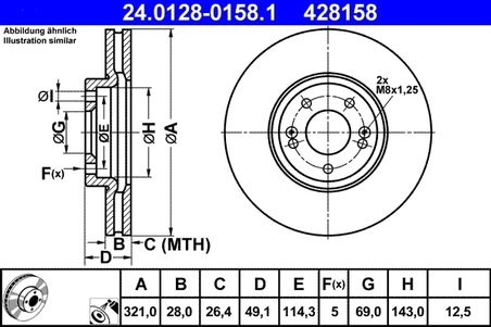 DISC FRANA ATE 24.0128-0158.1 - Compatibil cu HYUNDAI