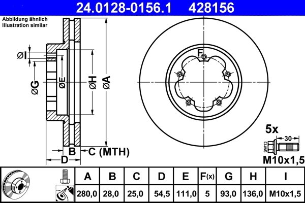 DISC FRANA ATE 24.0128-0156.1 - Compatibil cu FORD
