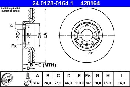 DISC FRANA ATE 24.0128-0164.1 - Compatibil cu OPEL, SAAB, VAUXHALL