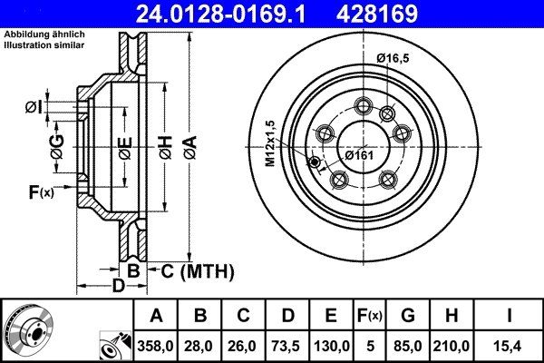 DISC FRANA ATE 24.0128-0169.1 - Compatibil cu AUDI, PORSCHE, VW