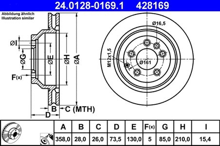 DISC FRANA ATE 24.0128-0169.1 - Compatibil cu AUDI, PORSCHE, VW