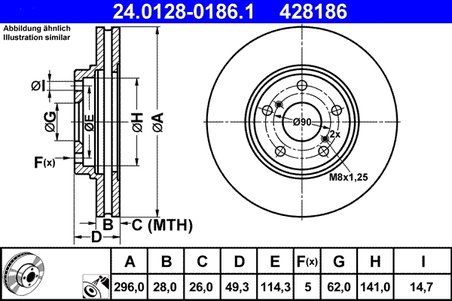 DISC FRANA ATE 24.0128-0186.1 - Compatibil cu LEXUS