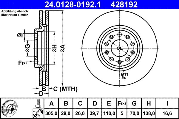 DISC FRANA ATE 24.0128-0192.1 - Compatibil cu ALFA ROMEO