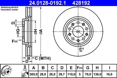 DISC FRANA ATE 24.0128-0192.1 - Compatibil cu ALFA ROMEO