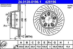 DISC FRANA ATE 24.0128-0196.1 - Compatibil cu PORSCHE
