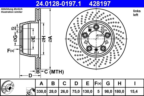DISC FRANA ATE 24.0128-0197.1 - Compatibil cu PORSCHE