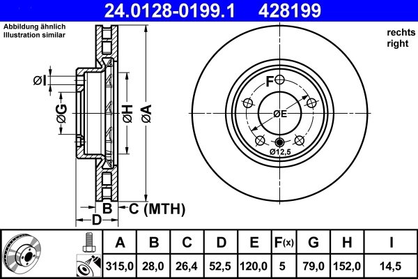 DISC FRANA ATE 24.0128-0199.1 - Compatibil cu BMW