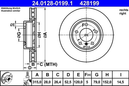 DISC FRANA ATE 24.0128-0199.1 - Compatibil cu BMW