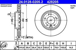DISC FRANA ATE 24.0128-0205.2 - Compatibil cu BMW