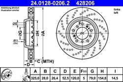 DISC FRANA ATE 24.0128-0206.2 - Compatibil cu BMW