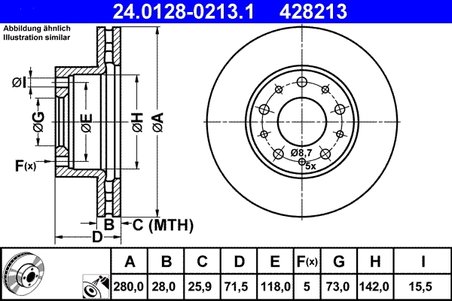DISC FRANA ATE 24.0128-0213.1 - Compatibil cu CITROEN, FIAT, PEUGEOT