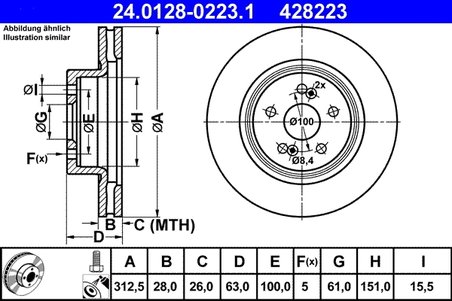 DISC FRANA ATE 24.0128-0223.1 - Compatibil cu RENAULT