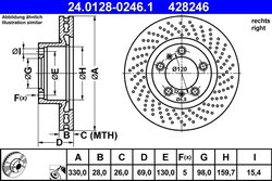 DISC FRANA ATE 24.0128-0246.1 - Compatibil cu PORSCHE