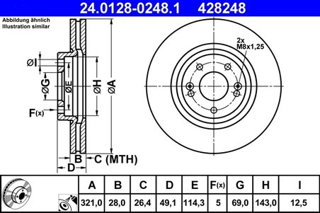 DISC FRANA ATE 24.0128-0248.1 - Compatibil cu HYUNDAI, KIA