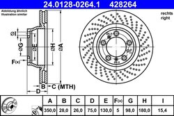 DISC FRANA ATE 24.0128-0264.1 - Compatibil cu PORSCHE