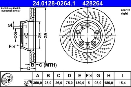 DISC FRANA ATE 24.0128-0264.1 - Compatibil cu PORSCHE