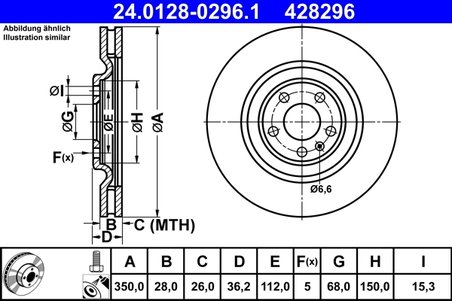 DISC FRANA ATE 24.0128-0296.1 - Compatibil cu AUDI, VW