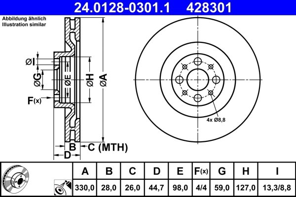 DISC FRANA ATE 24.0128-0301.1 - Compatibil cu LANCIA
