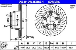 DISC FRANA ATE 24.0128-0304.1 - Compatibil cu PORSCHE