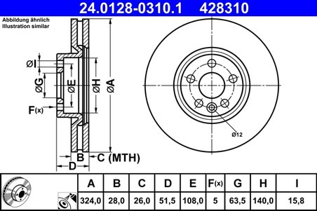 DISC FRANA ATE 24.0128-0310.1 - Compatibil cu VOLVO
