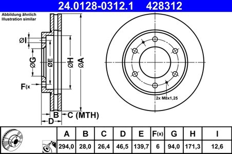 DISC FRANA ATE 24.0128-0312.1 - Compatibil cu FIAT, MITSUBISHI
