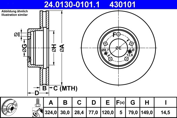 DISC FRANA ATE 24.0130-0101.1 - Compatibil cu BMW