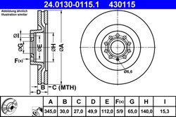 DISC FRANA ATE 24.0130-0115.1 - Compatibil cu AUDI, SEAT, SKODA, VW