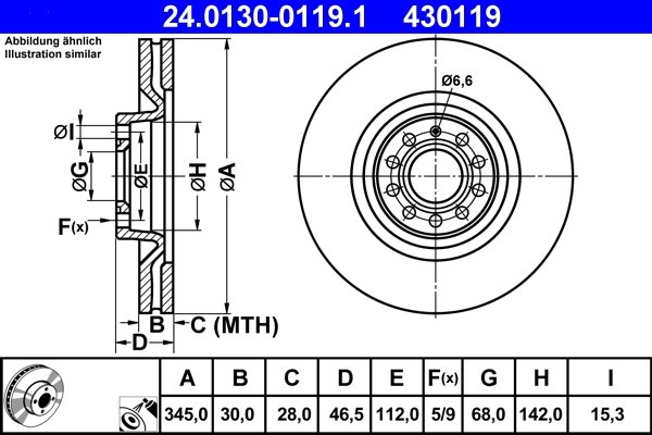 DISC FRANA ATE 24.0130-0119.1 - Compatibil cu AUDI