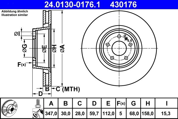 DISC FRANA ATE 24.0130-0176.1 - Compatibil cu AUDI