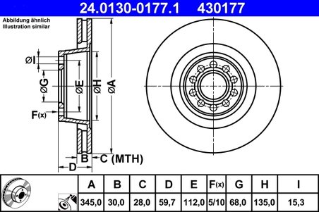 DISC FRANA ATE 24.0130-0177.1 - Compatibil cu AUDI