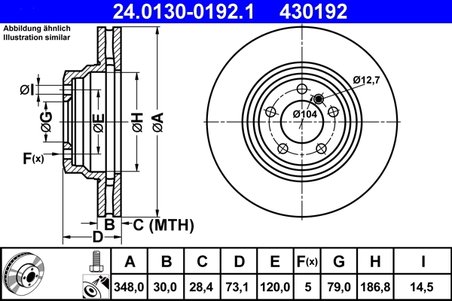 DISC FRANA ATE 24.0130-0192.1 - Compatibil cu BMW