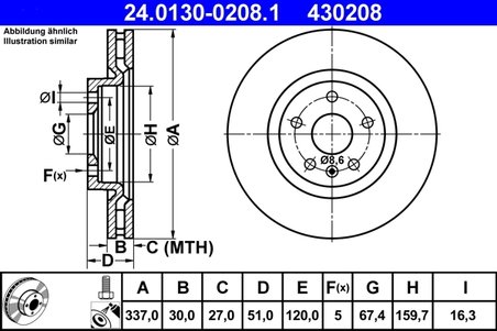 DISC FRANA ATE 24.0130-0208.1 - Compatibil cu OPEL, SAAB, VAUXHALL