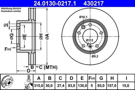 DISC FRANA ATE 24.0130-0217.1 - Compatibil cu MERCEDES-BENZ, PUCH