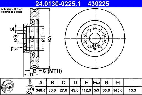 DISC FRANA ATE 24.0130-0225.1 - Compatibil cu AUDI, CUPRA, SEAT, SKODA, VW
