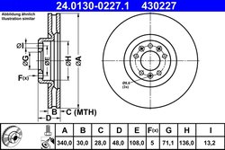 DISC FRANA ATE 24.0130-0227.1 - Compatibil cu CITROEN, PEUGEOT