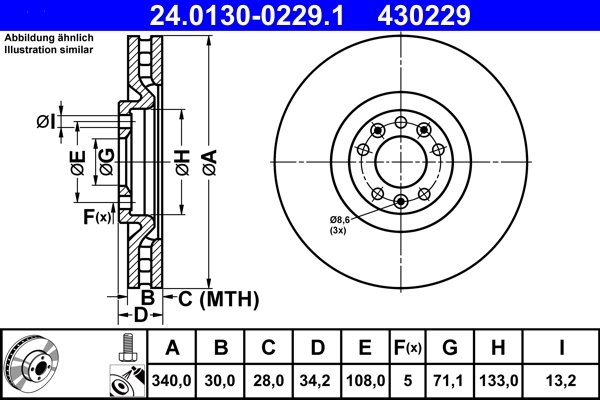 DISC FRANA ATE 24.0130-0229.1 - Compatibil cu PEUGEOT