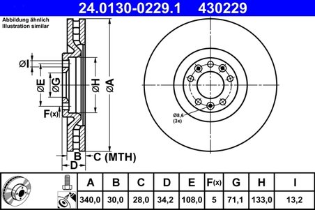 DISC FRANA ATE 24.0130-0229.1 - Compatibil cu PEUGEOT