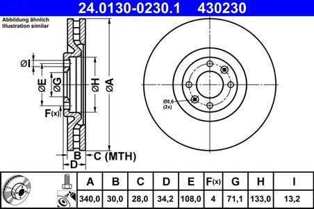 DISC FRANA ATE 24.0130-0230.1 - Compatibil cu CITROEN, DS, PEUGEOT