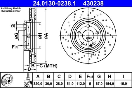DISC FRANA ATE 24.0130-0238.1 - Compatibil cu MERCEDES-BENZ