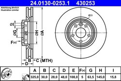 DISC FRANA ATE 24.0130-0253.1 - Compatibil cu JAGUAR, LAND ROVER