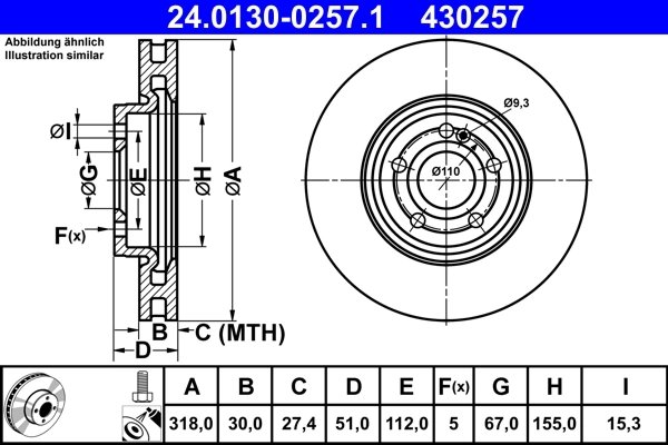 DISC FRANA ATE 24.0130-0257.1 - Compatibil cu MERCEDES-BENZ