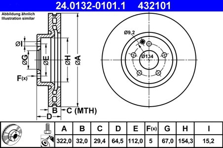 DISC FRANA ATE 24.0132-0101.1 - Compatibil cu MERCEDES-BENZ