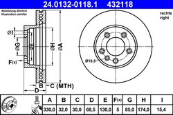 DISC FRANA ATE 24.0132-0118.1 - Compatibil cu PORSCHE, VW